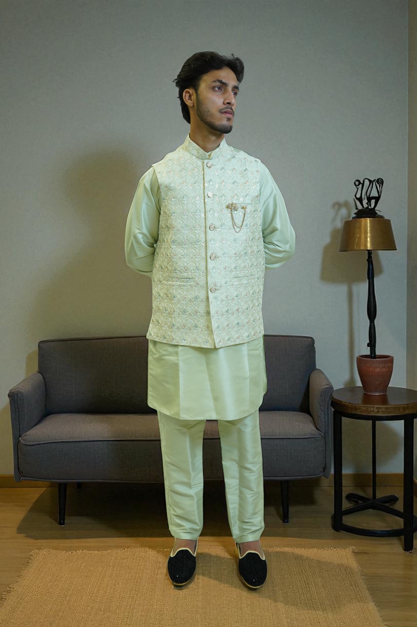 Sequin Kurta Jacket Set for Men