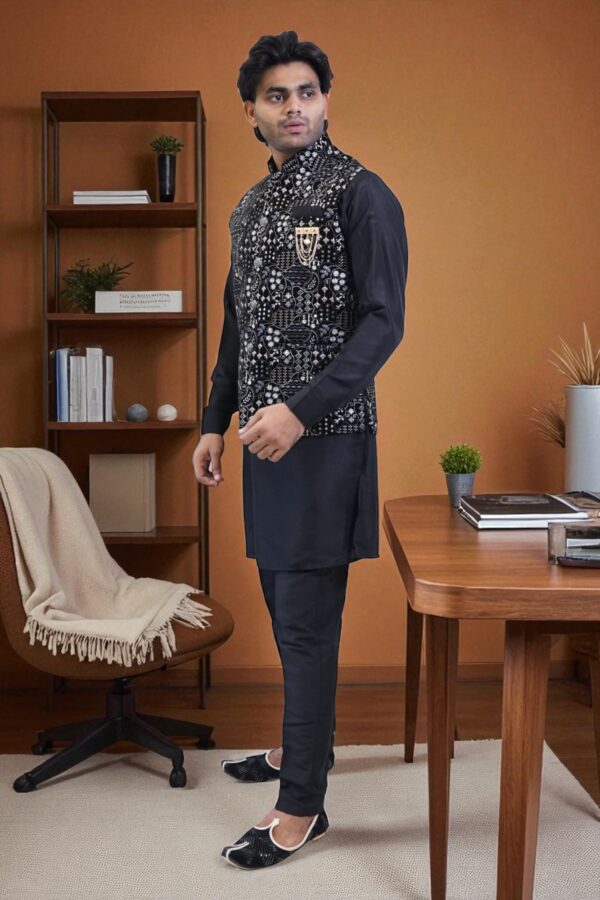 Black Sequin Jacket Kurta Set – Premium Party & Wedding Wear - Image 2