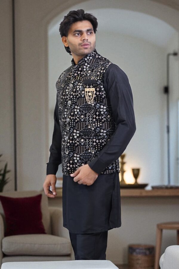 Black Sequin Jacket Kurta Set – Premium Party & Wedding Wear - Image 3