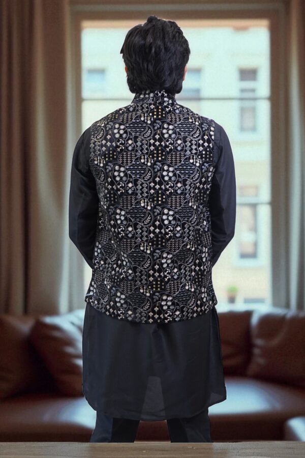 Black Sequin Jacket Kurta Set – Premium Party & Wedding Wear - Image 4