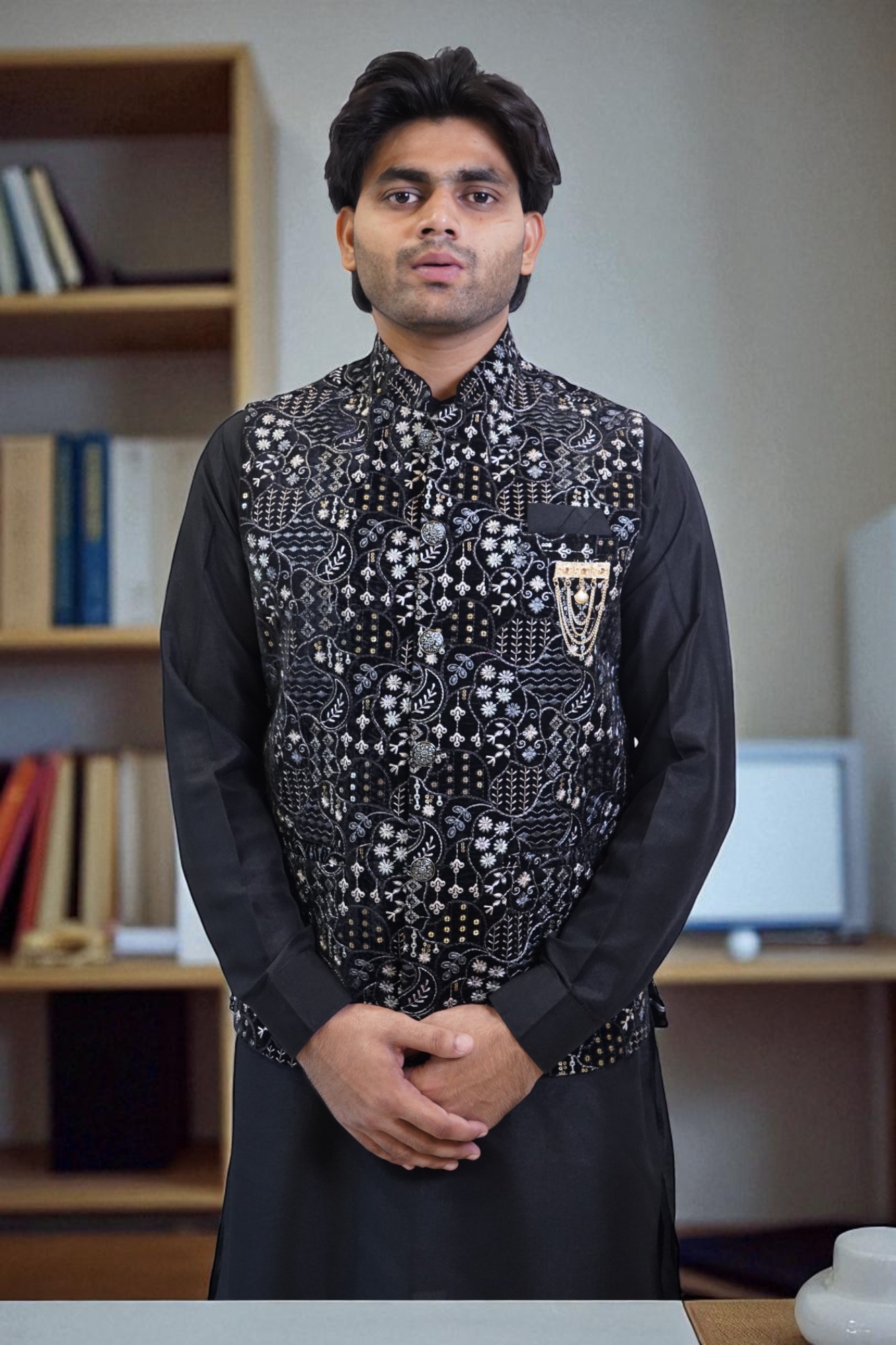 Black Sequin Jacket Kurta Set – Premium Party & Wedding Wear
