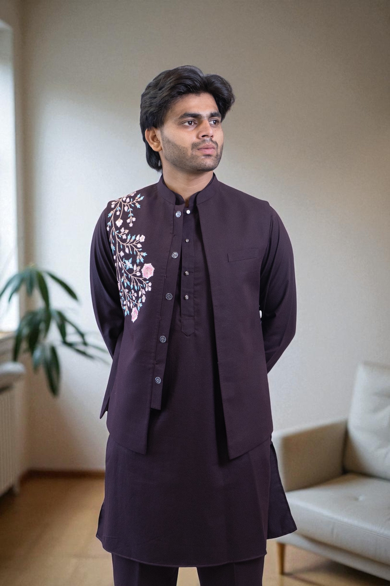 Embroidery Design Kurta Jacket Set