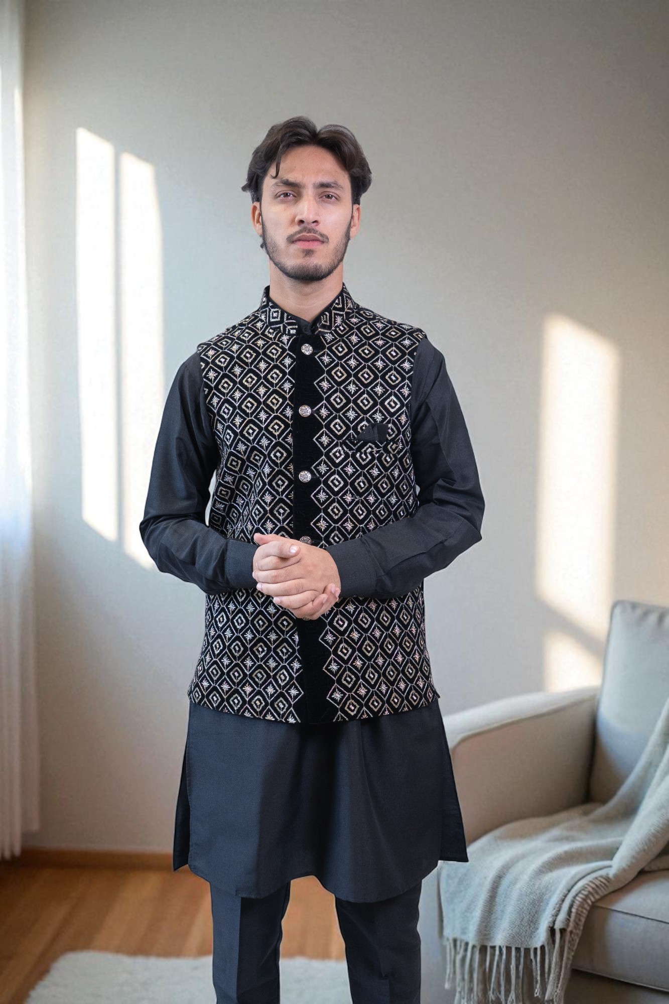 Sequin Kurta Jacket Set for Men