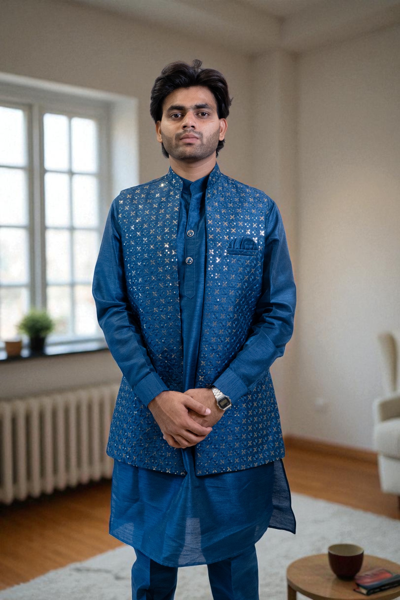 Party Wear Sequin Kurta Jacket for Men