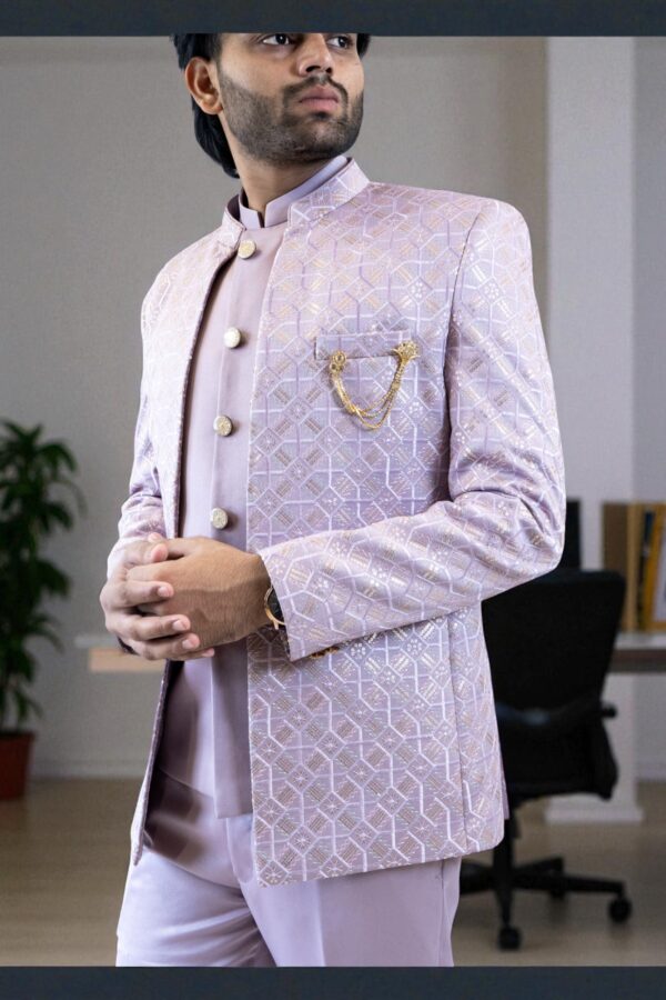 Jodhpuri Suit crafted from premium suiting fabric with a self-printed design - Image 5