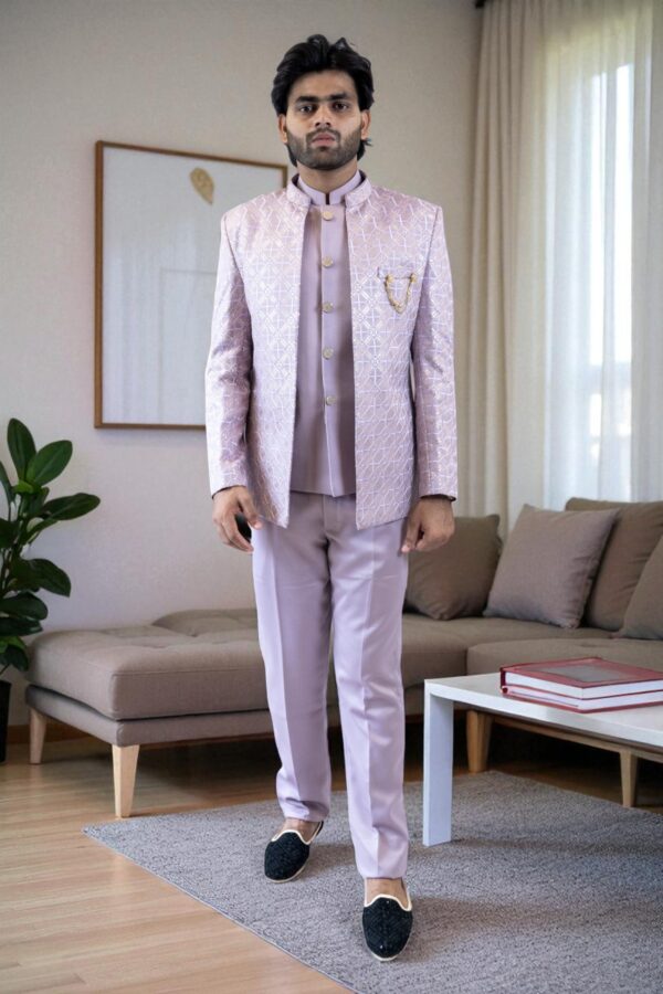 Jodhpuri Suit crafted from premium suiting fabric with a self-printed design - Image 4