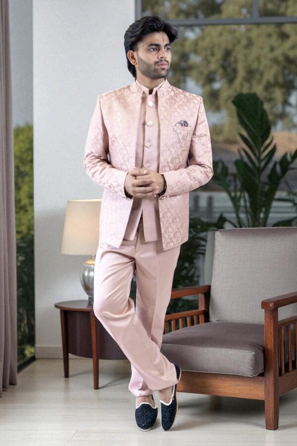 Peach Jodhpuri Suit for men - Image 3