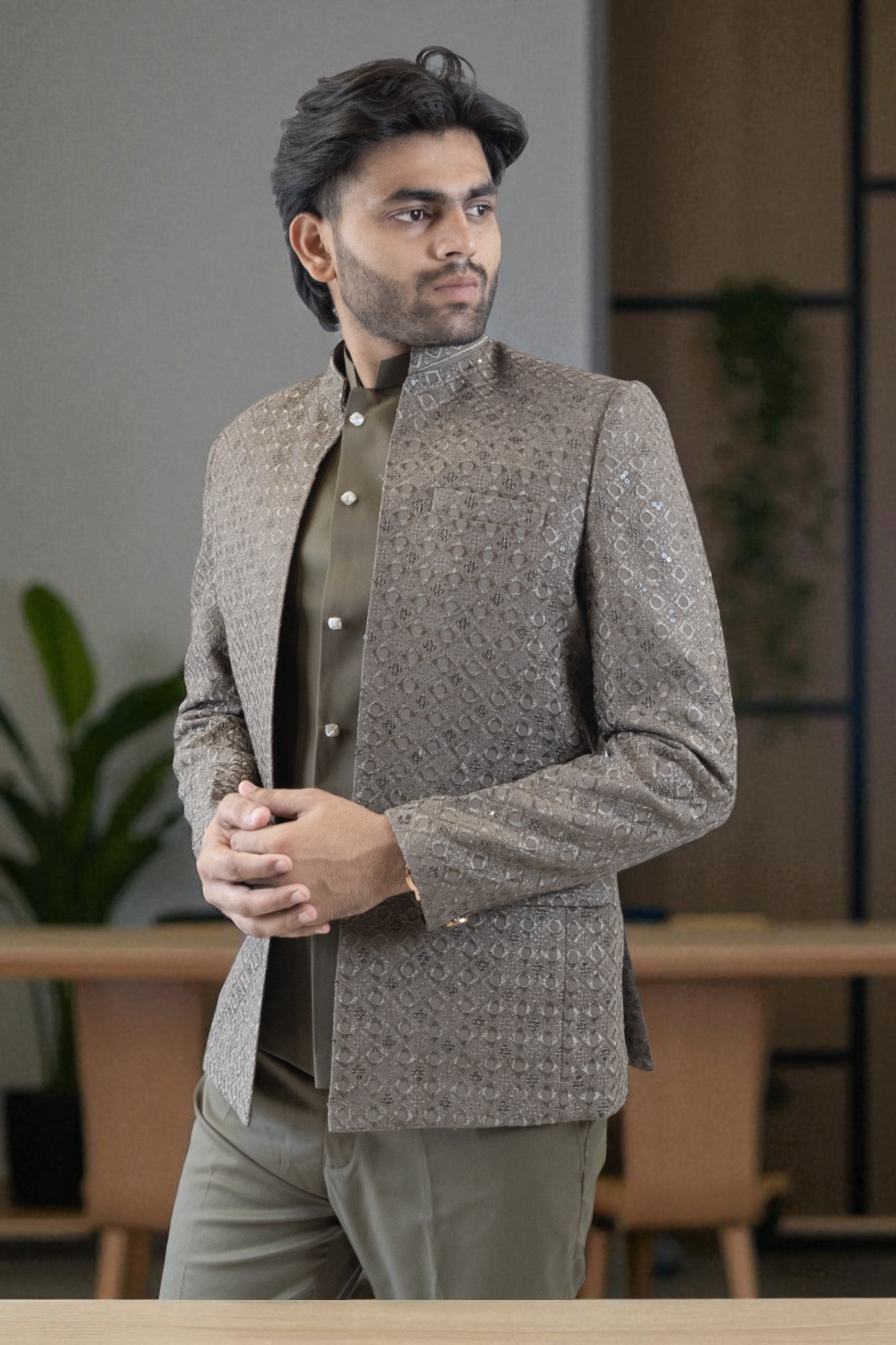 Party Wear Mehndi Green Jodhpuri Suit for Men