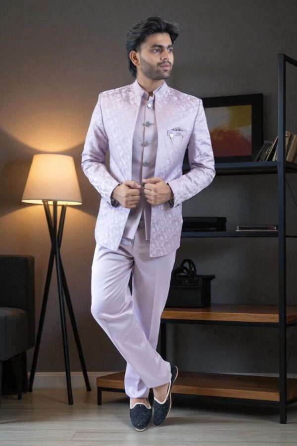 Lavender Self-Printed Jodhpuri Suit - Image 2