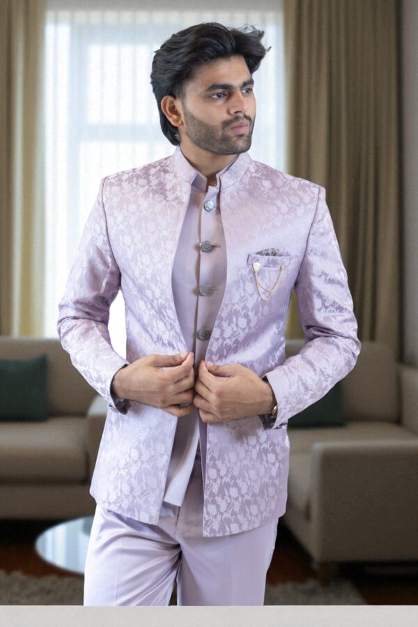 Lavender Self-Printed Jodhpuri Suit