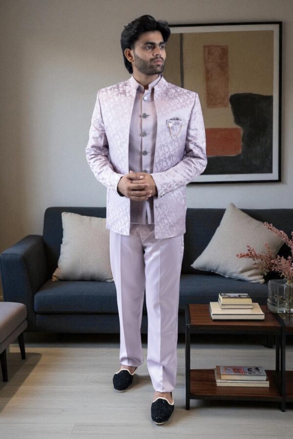 Lavender Self-Printed Jodhpuri Suit - Image 5