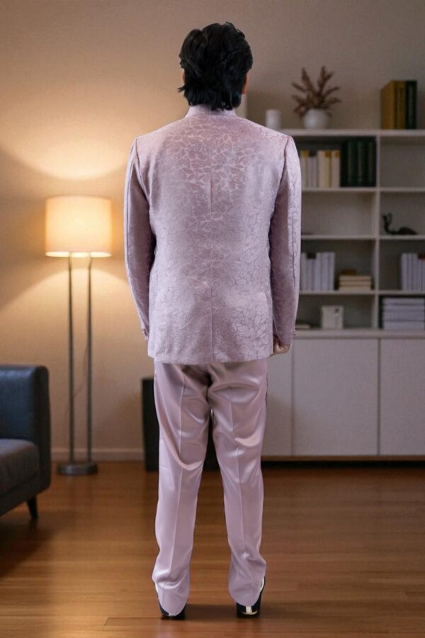 stylish lavender Jodhpuri suit with a self-print design - Image 5