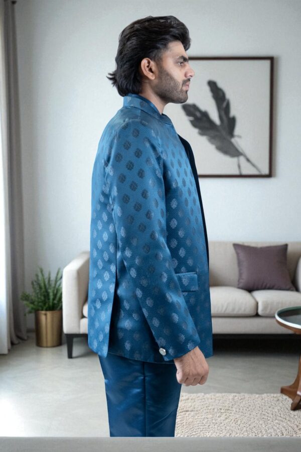 Party wear blue self-printed Jodhpuri suit for men - Image 6