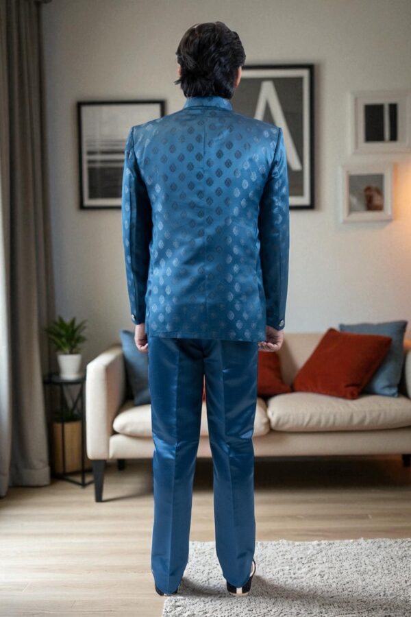 Party wear blue self-printed Jodhpuri suit for men - Image 7