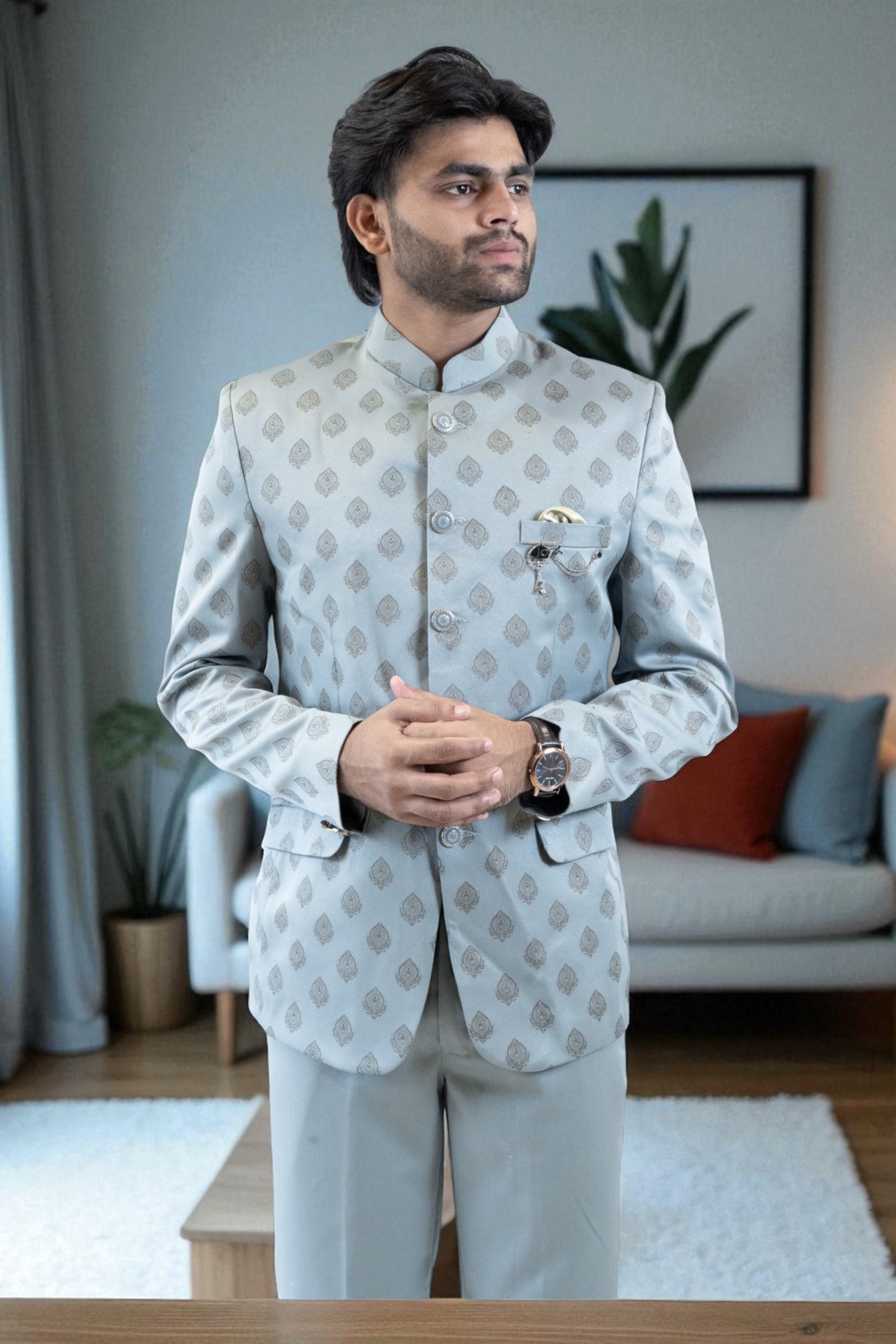 Grey Jodhpuri Bandhgala Suit for Weddings