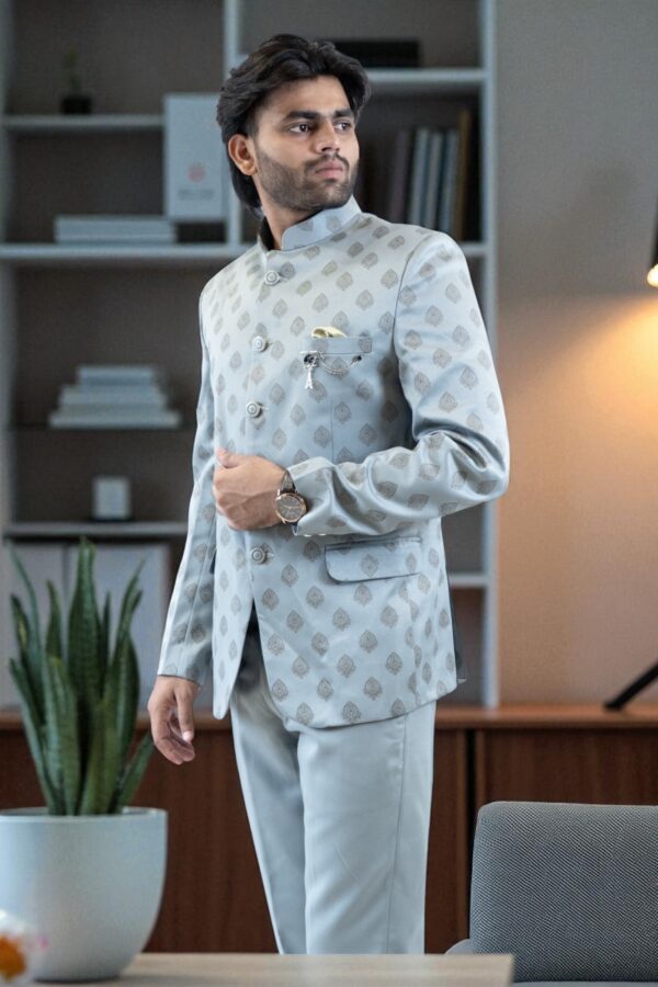 Grey Jodhpuri Bandhgala Suit for Weddings - Image 3