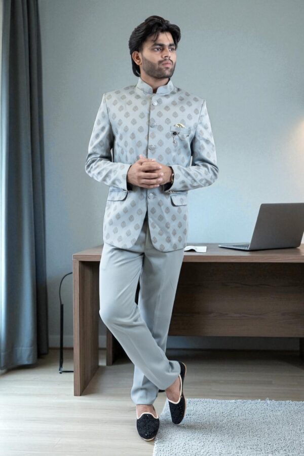Grey Jodhpuri Bandhgala Suit for Weddings - Image 2