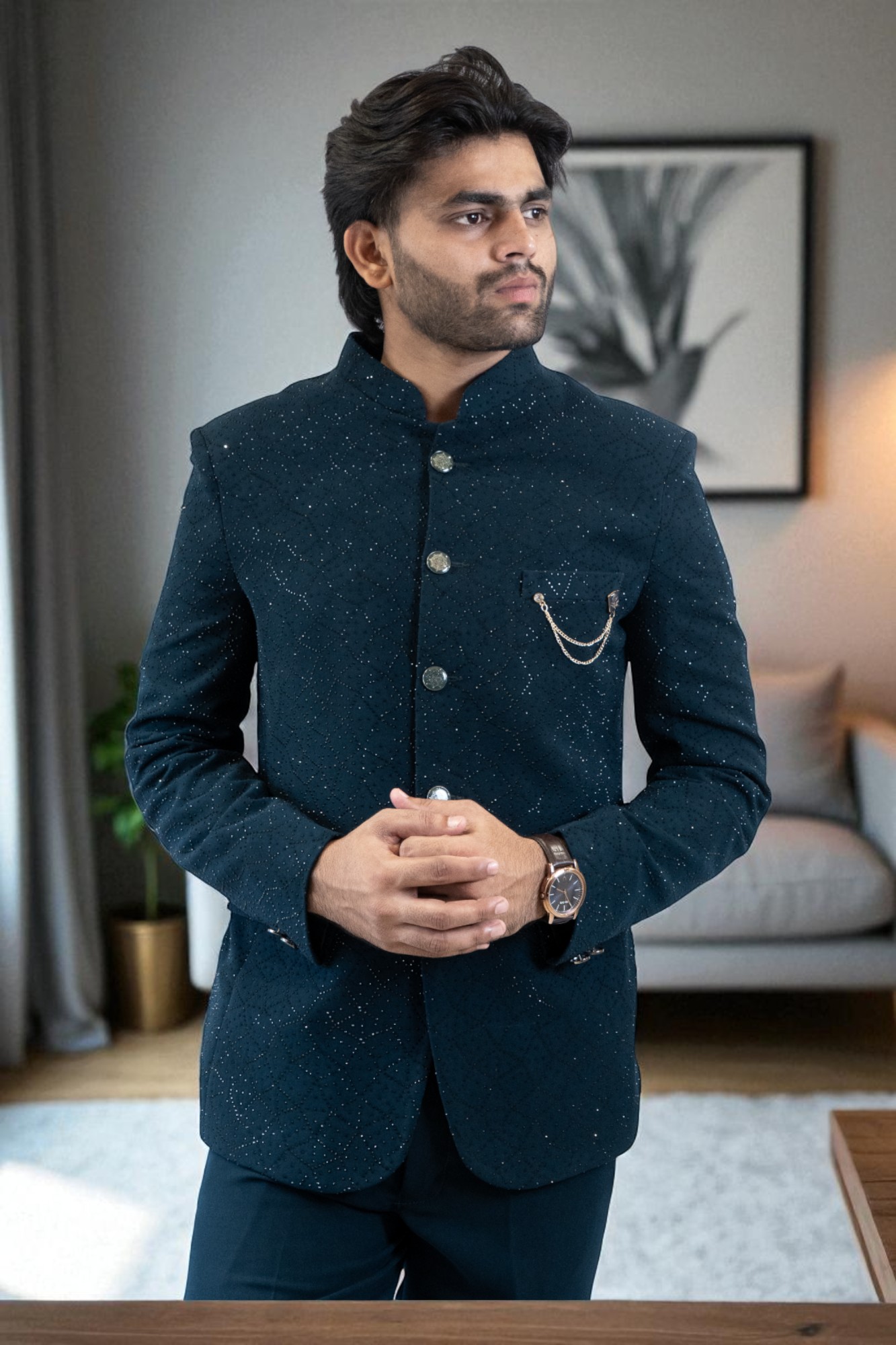 Bottle Green Jodhpuri Bandhgala Suit for Men