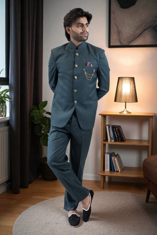 B Green Jodhpuri Suit - Image 3