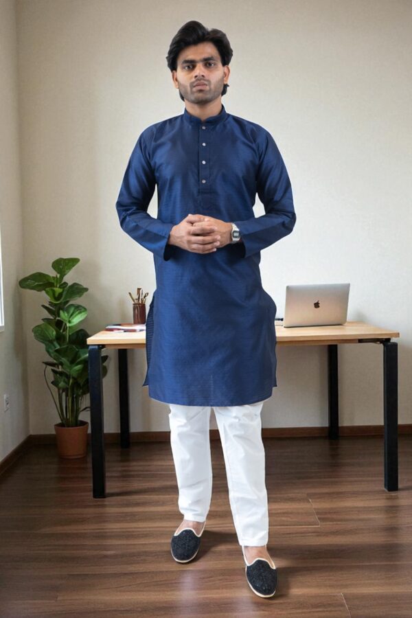 Blue Banarasi Silk Kurta Pajama for men - Image 2
