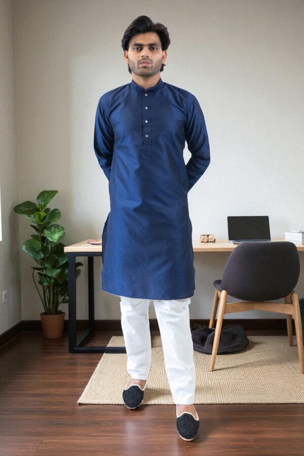 Blue Banarasi Silk Kurta Pajama for men - Image 3