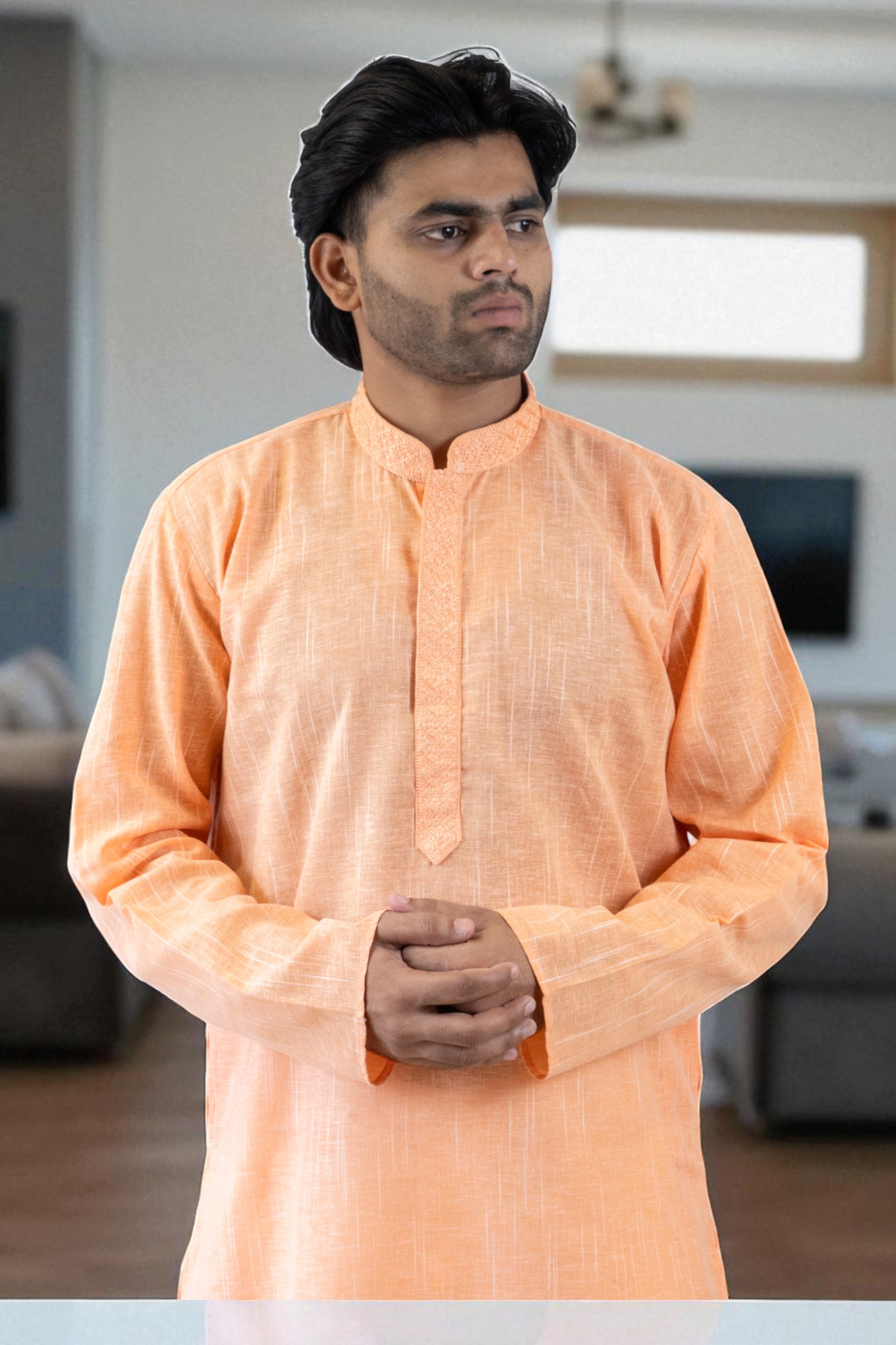 Light Orange Cotton Kurta Pajama