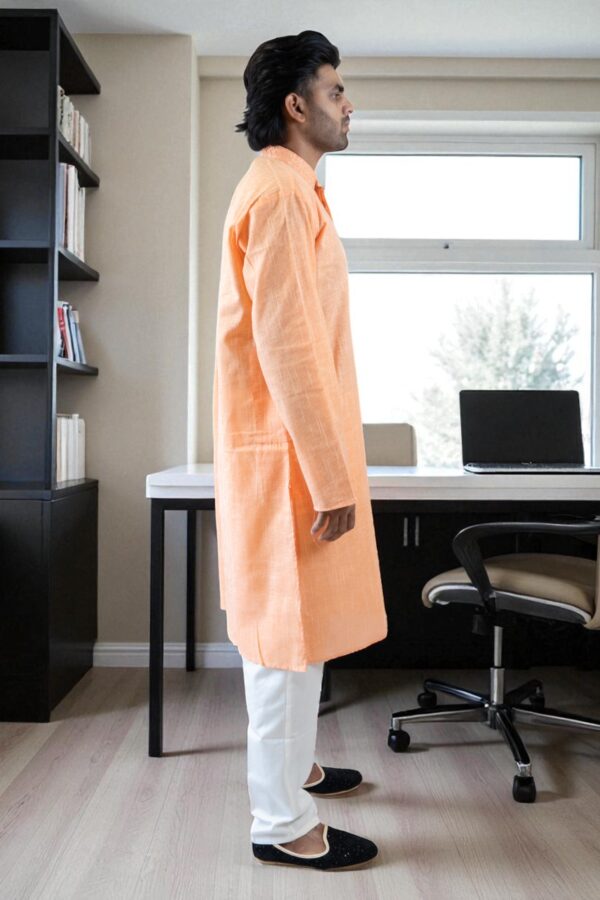 Light Orange Cotton Kurta Pajama - Image 3