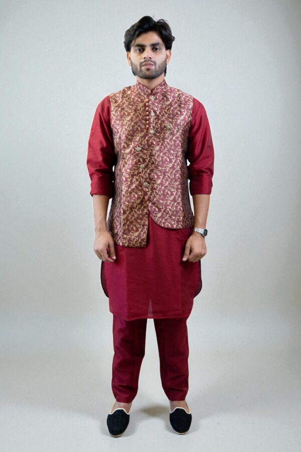 red printed kurta jacket set - Image 5