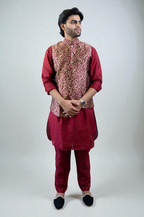 red printed kurta jacket set - Image 6