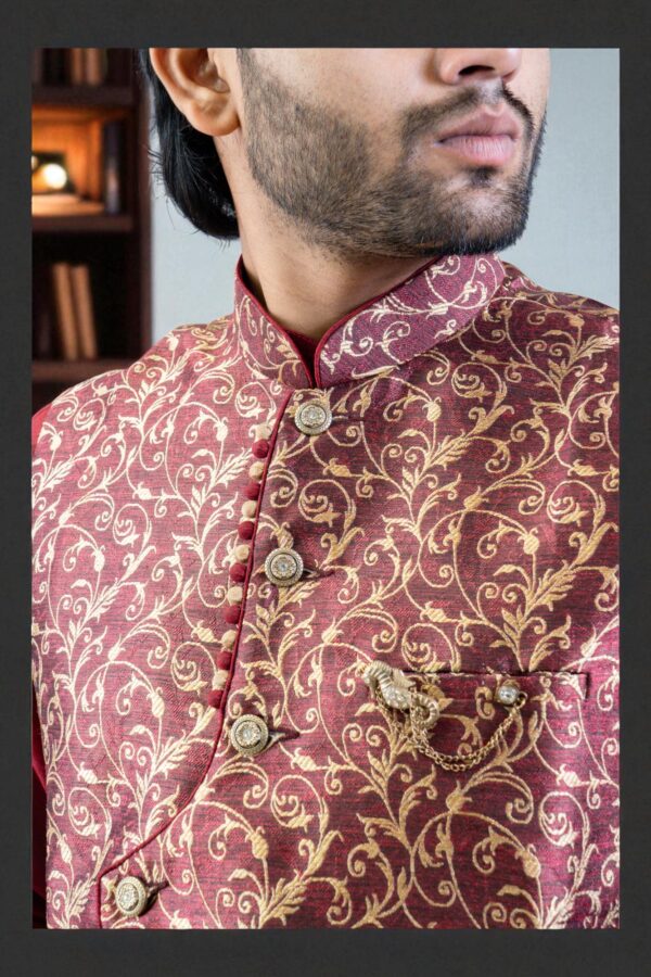 red printed kurta jacket set - Image 4