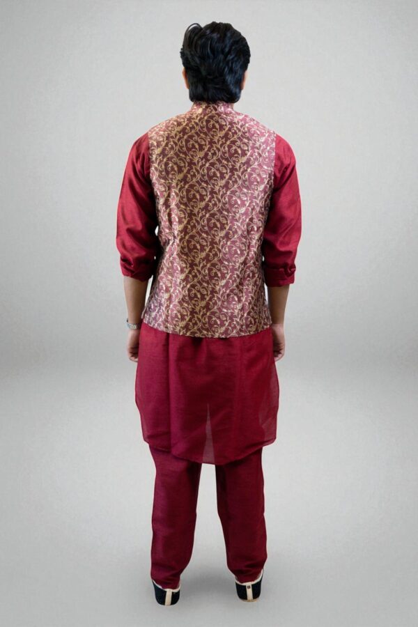 red printed kurta jacket set - Image 8