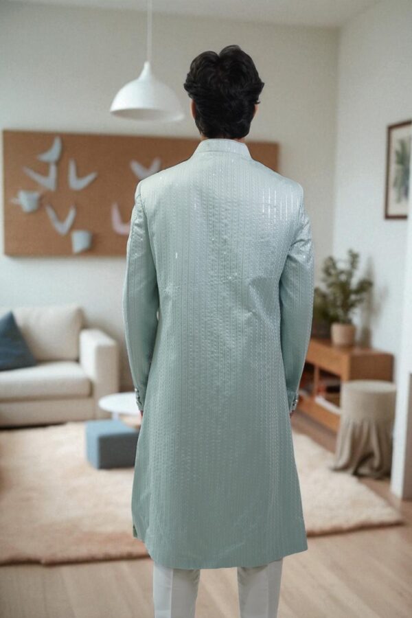 Pista Green Indo Western for men with sequin design - Image 3