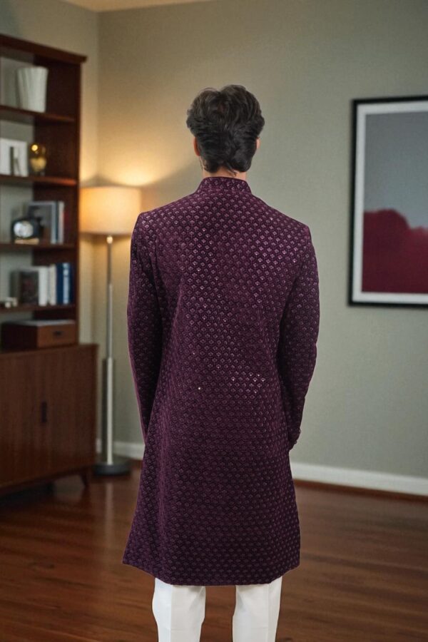 Maroon Embroidered Indo Western for men - Image 4