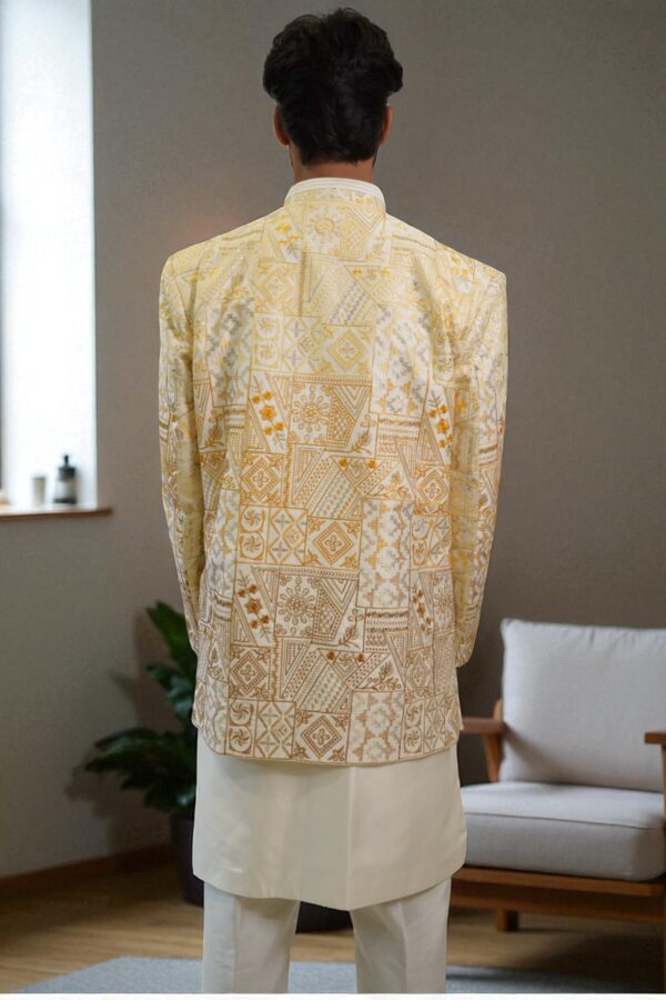 Yellow Multi-Color Hand Embroidered Indo-Western Set - Image 4