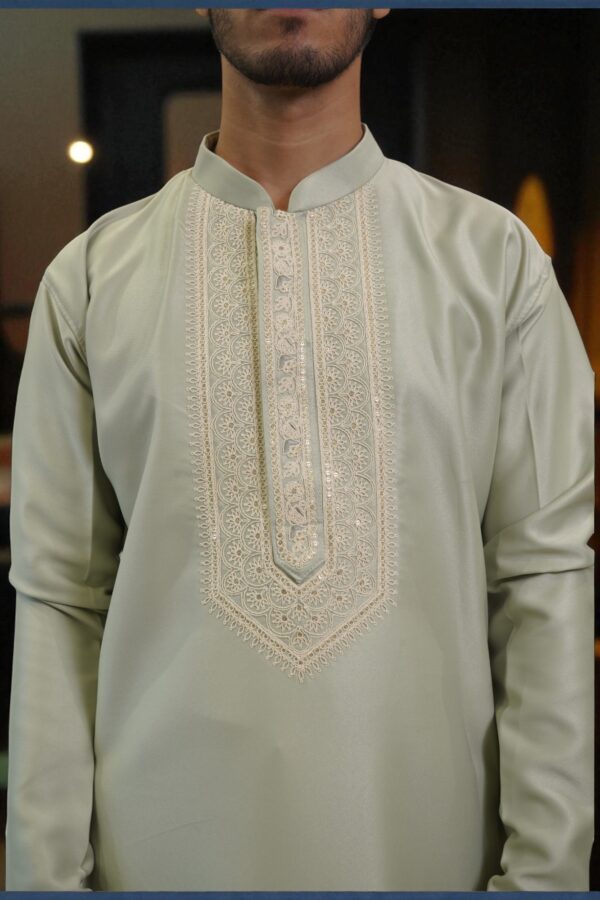 Olive Hand Embroidered Indo-Western Set - Image 2