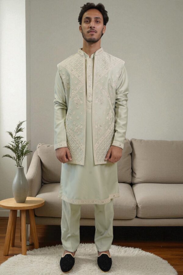 Olive Hand Embroidered Indo-Western Set