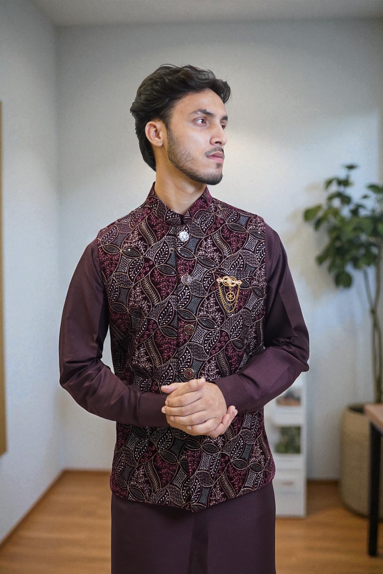 cotton silk sequin kurta jacket set for men - Image 5