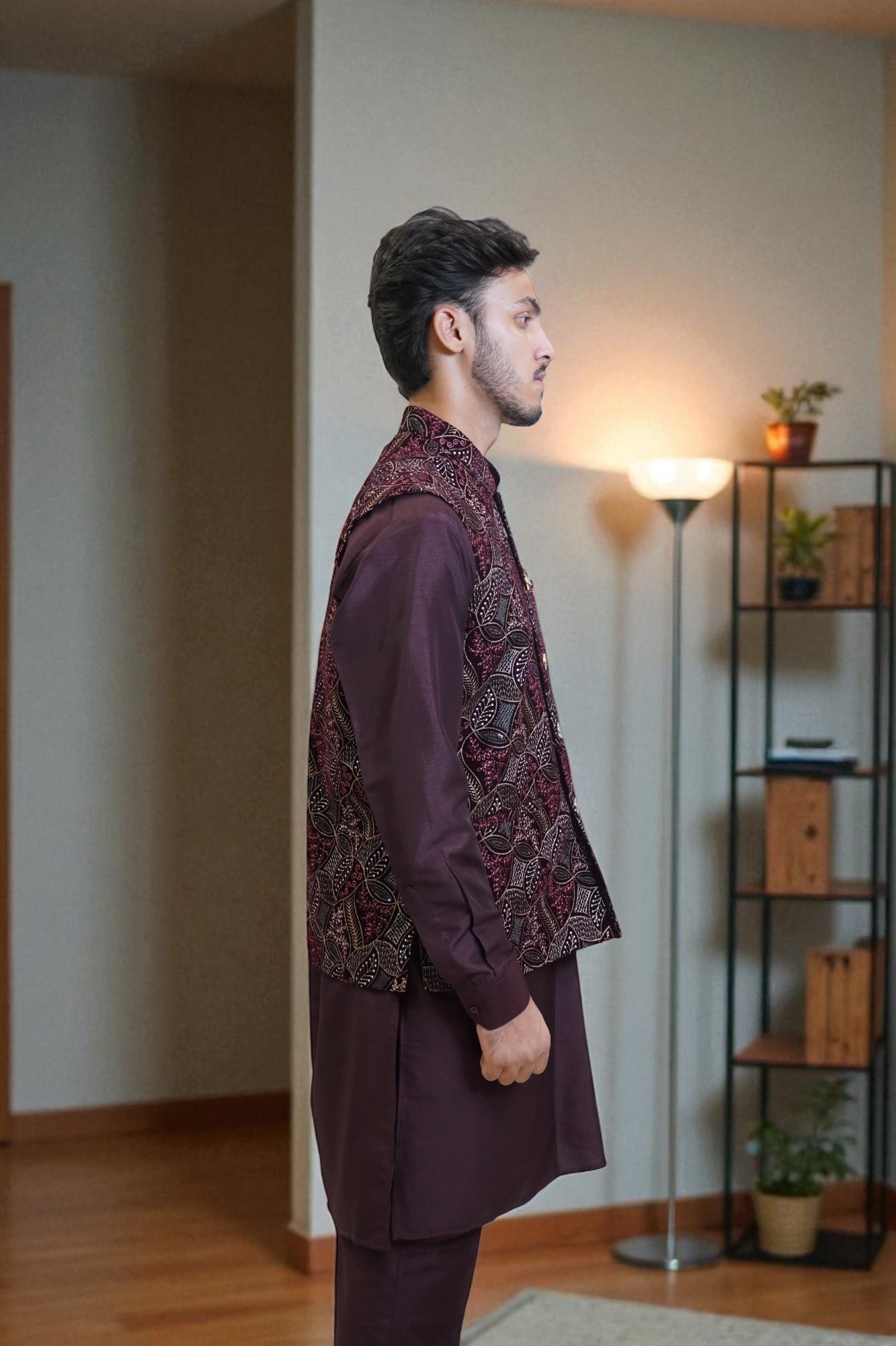 cotton silk sequin kurta jacket set for men - Image 4