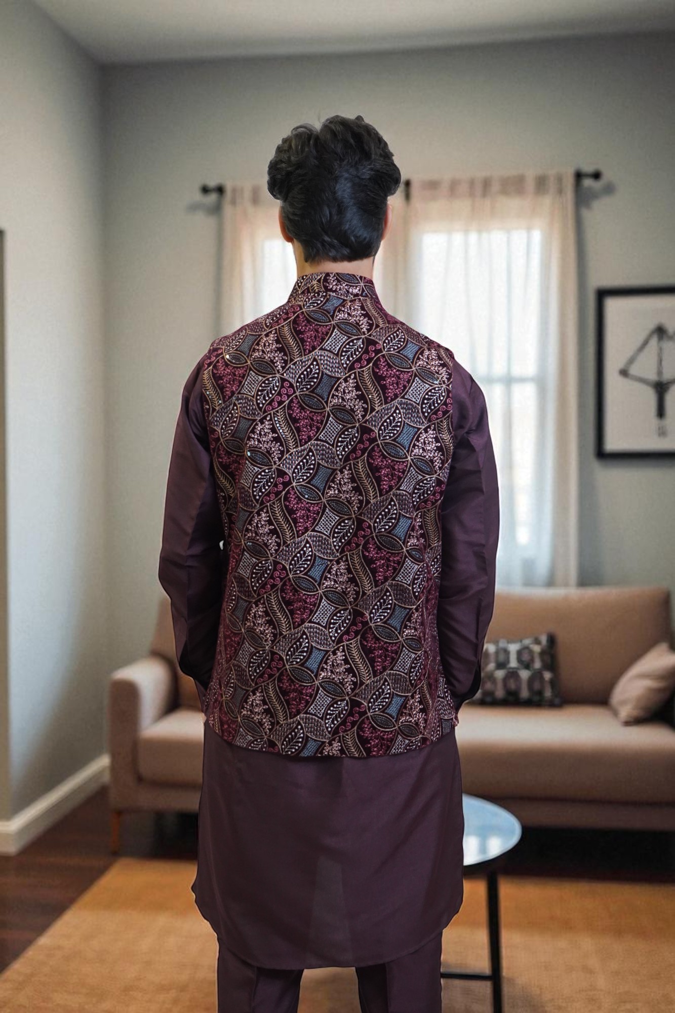 cotton silk sequin kurta jacket set for men - Image 2