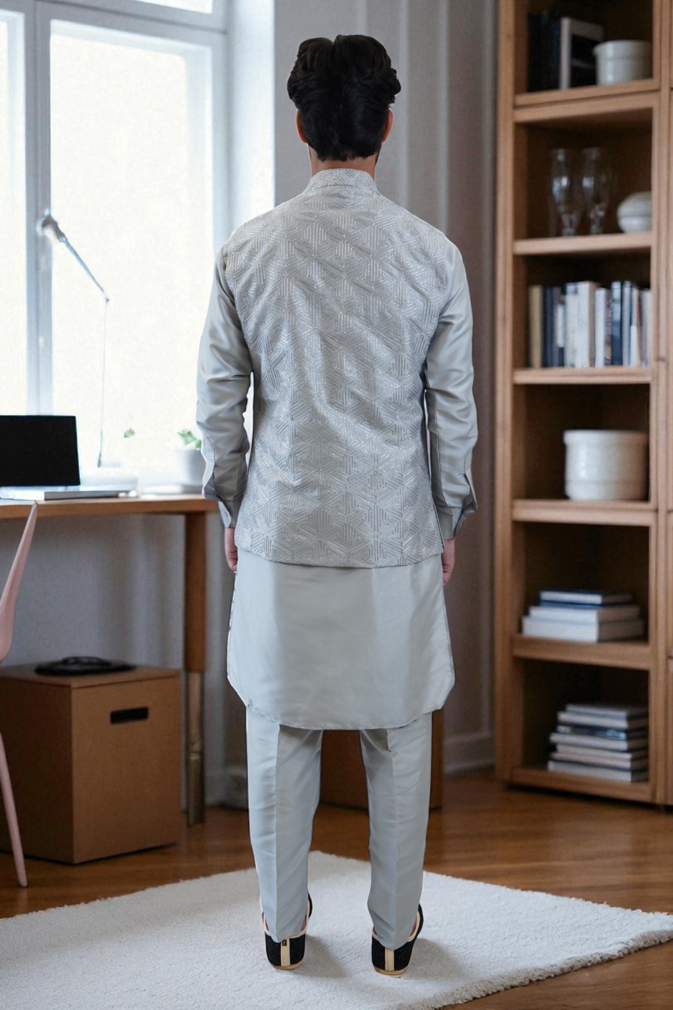 Grey Kurta Jacket Set – Full Design | Luxury Wear - Image 5