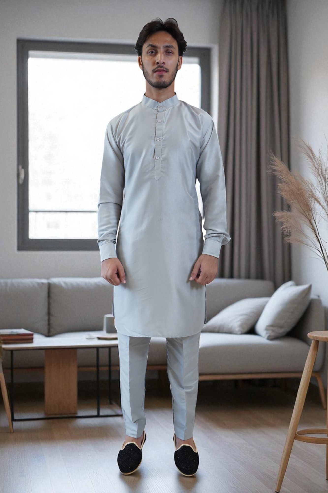 Grey Kurta Jacket Set – Full Design | Luxury Wear - Image 4