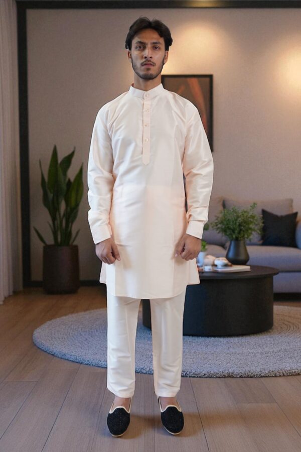 Pink Kurta Pajama Set with Full Embroidered Jacket - Image 4