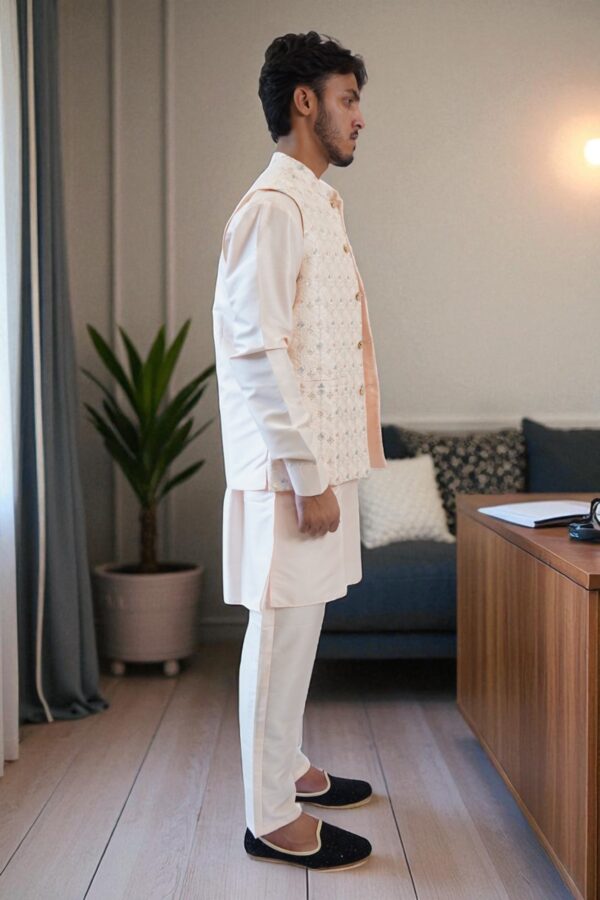 Pink Kurta Pajama Set with Full Embroidered Jacket - Image 3