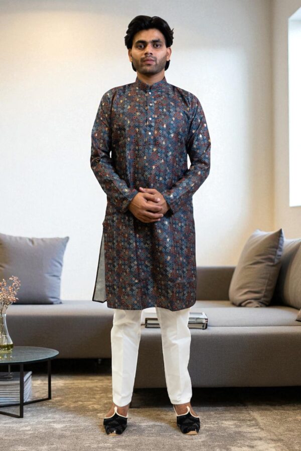 Multicolor Printed Cotton Kurta Pajama - Image 2