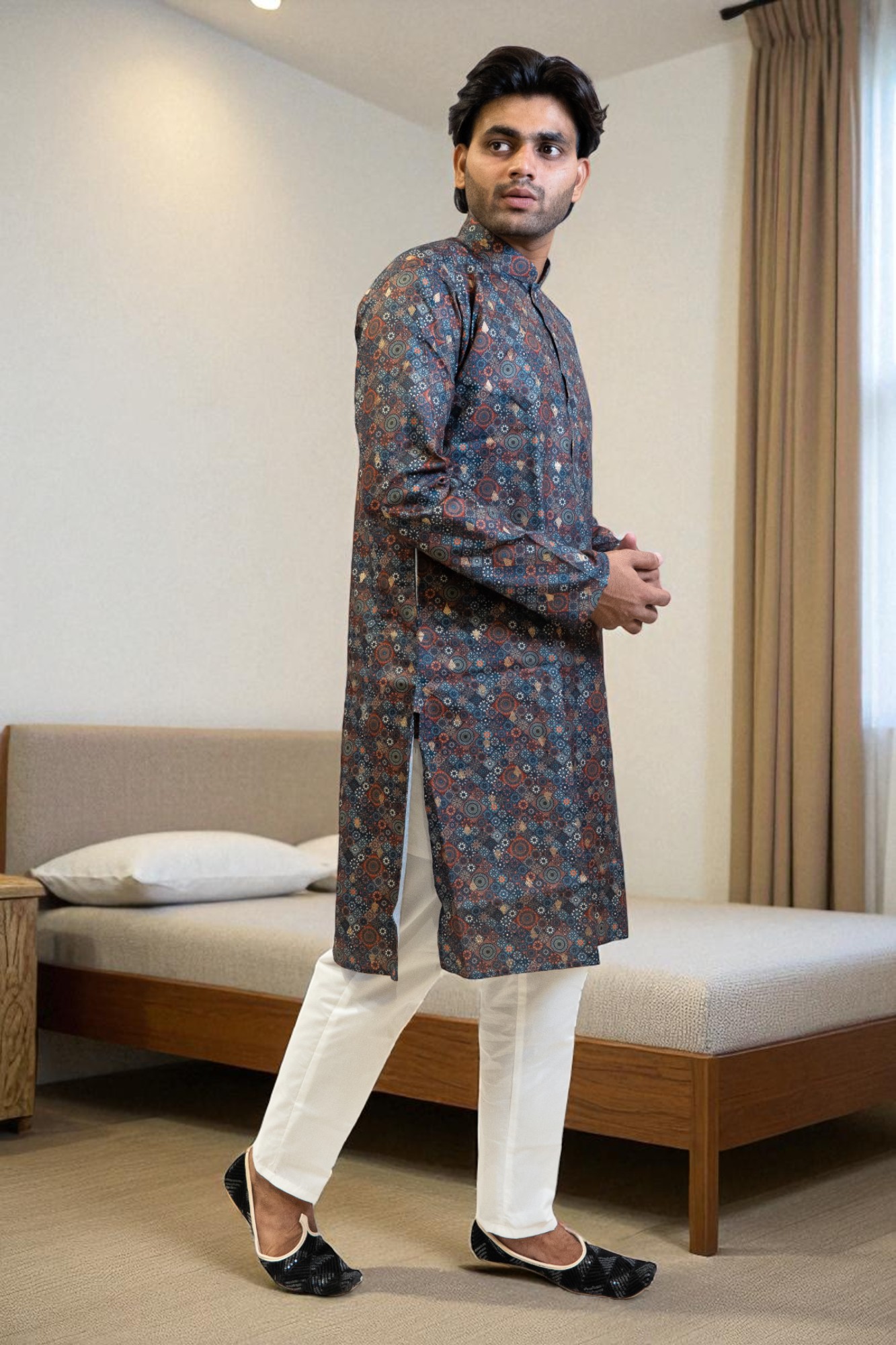 Multicolor Printed Cotton Kurta Pajama
