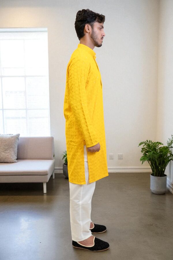 Yellow Sequin Design Kurta Pajama for men - Image 3