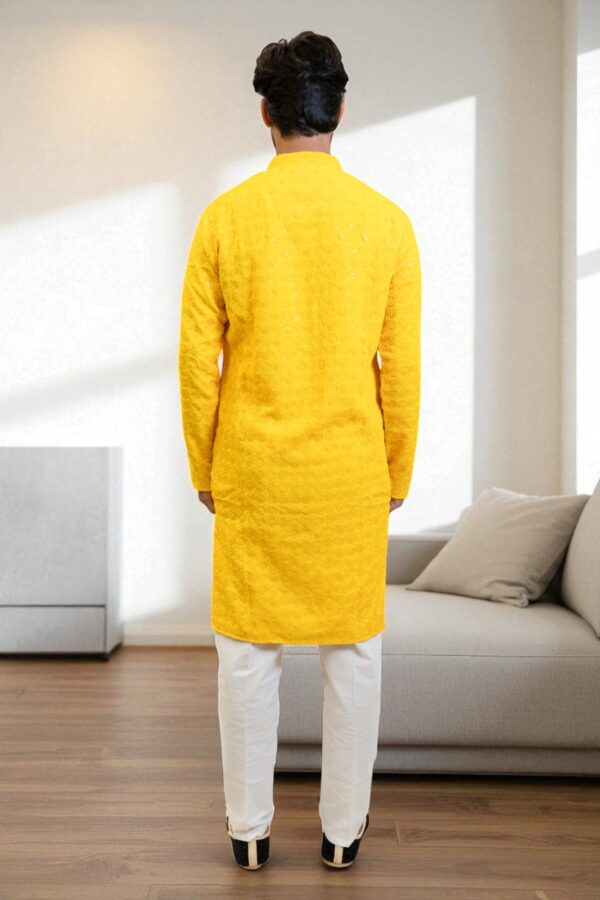 Yellow Sequin Design Kurta Pajama for men - Image 4