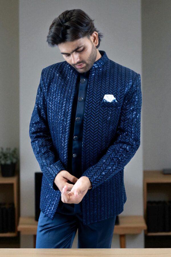 Designer Blue Jodhpuri Suit for Men - Image 3