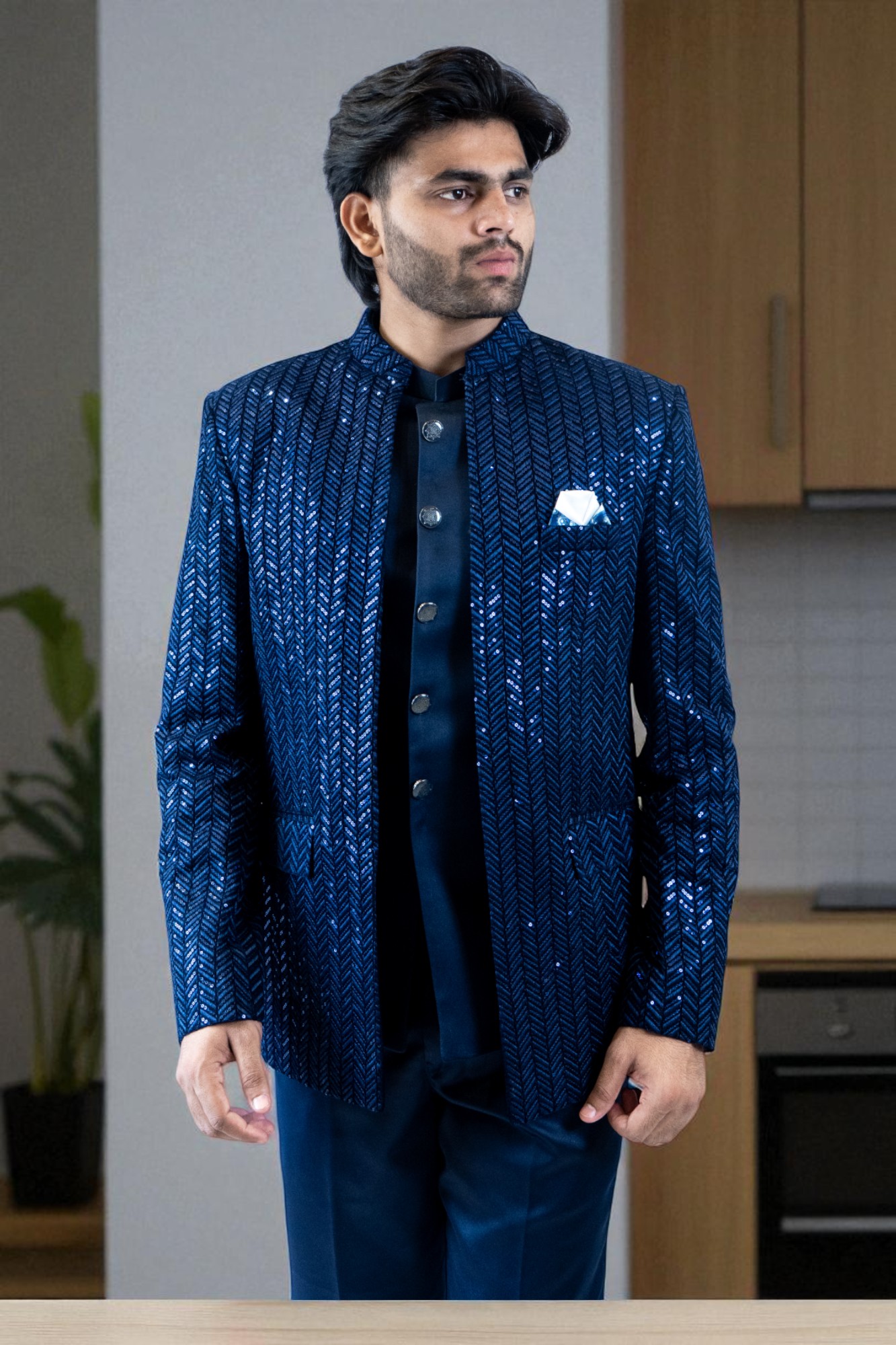 Designer Blue Jodhpuri Suit for Men