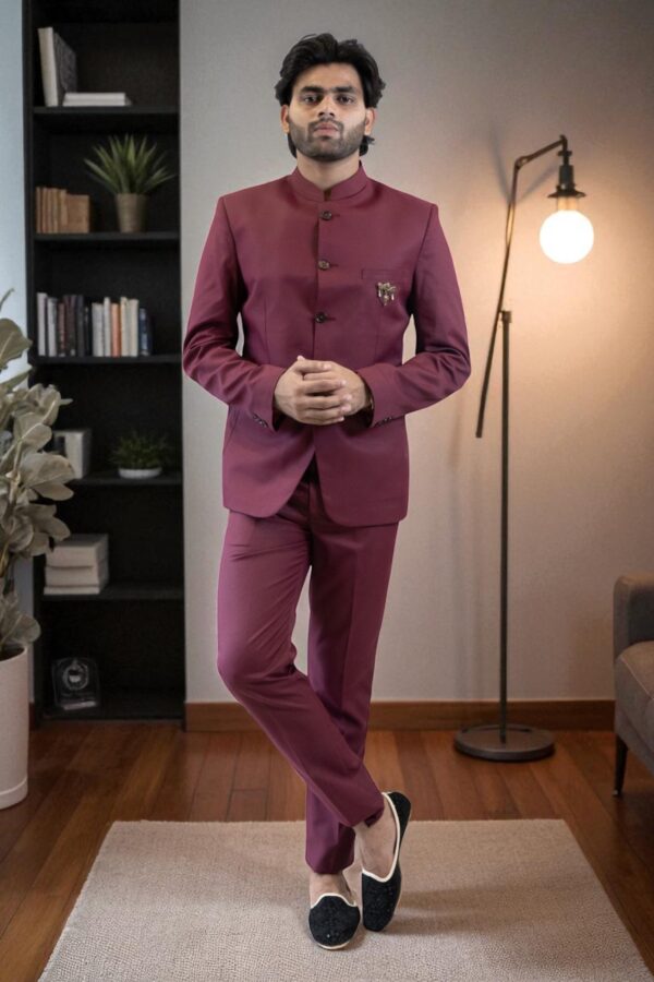 Mahroon Jodhpuri Suit - Image 5